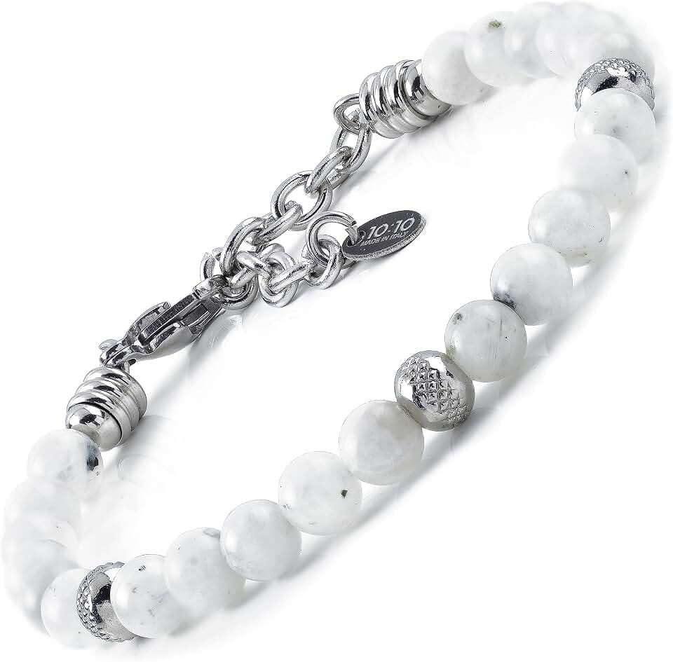 10:10 Armband mit natürlichen Mondsteinen, 6 mm, Perlen aus Edelstahl, sehr widerstandsfähig