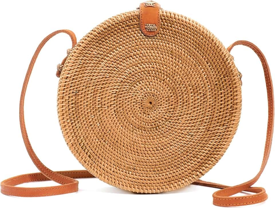Novum Crafts Handmade Rattan Purse - Straw Wicker Crossbody Bag for Women