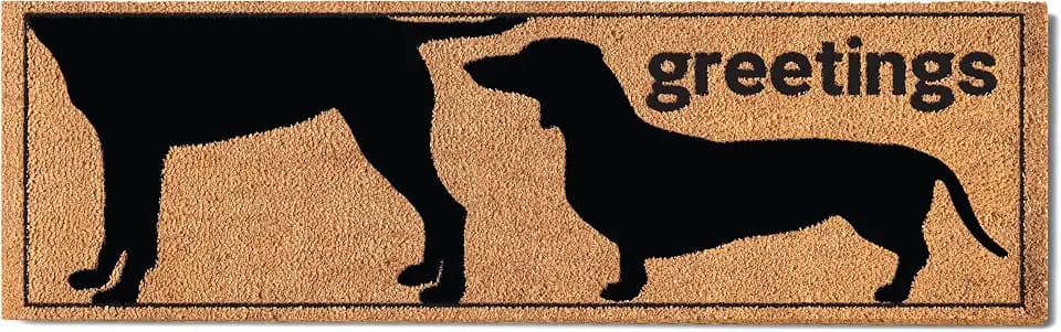 Funny Greetings Dog Door Mat 50x15 Inch, Large Dog Lover Welcome Mat Coir