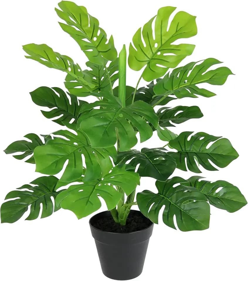 Kunstpflanze Monstera im Topf 46cm Künstliche Splitphilopflanze Blattpflanze Seidenblumen Pflanzen Dekopflanze Grünpflanze Seidenpflanze Zimmerpflanze Kunstblume Deko Büropflanze