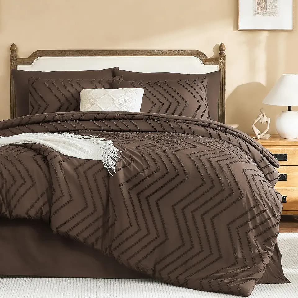 Litanika Brown Oversized King Comforter with Sheets, 7 Pieces Boho Bed Set