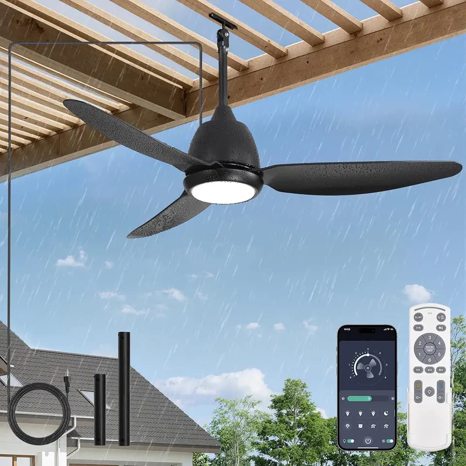 Fanbulous 42" Outdoor Ceiling Fan with Lights,Plug in Hanging IP65 Black