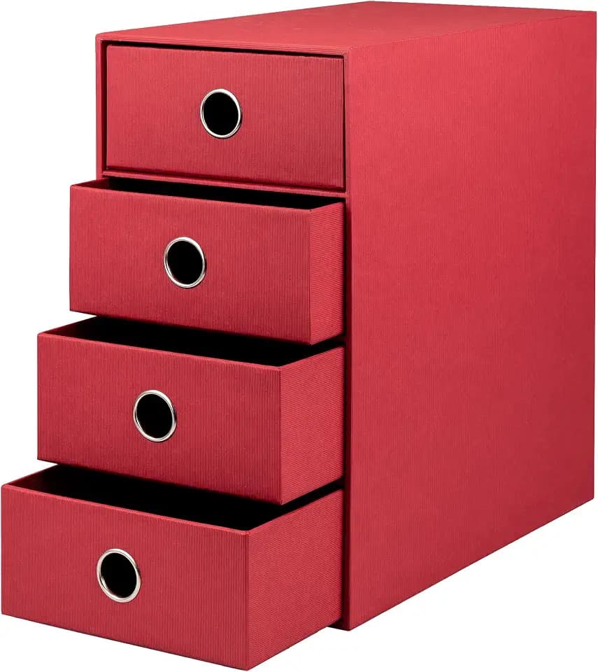 Rössler SOHO 4er Schubladenbox aus Papier | Büro Organizer Schreibtisch | Schubladen Organizer Büro Zubehör & Bürobedarf | Schreibtisch Organizer Box | 18 x 25 x 32 cm | 1 Stück | Farbe: Rot