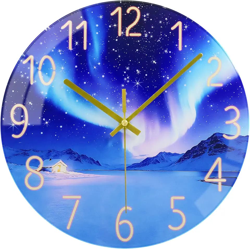 WISKALON 12in Outdoor Waterproof Wall Clock Silent Aurora Bathroom Decor
