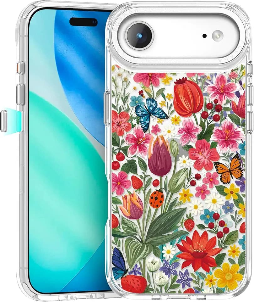 pcgaga Aesthetic Phone Case for iPhone Air 6.5" with Embossed Patterned Hard Clear Back Cover,Slim TPU Bumper,Camera Frame -360°Shockproof Full Protection, Garden