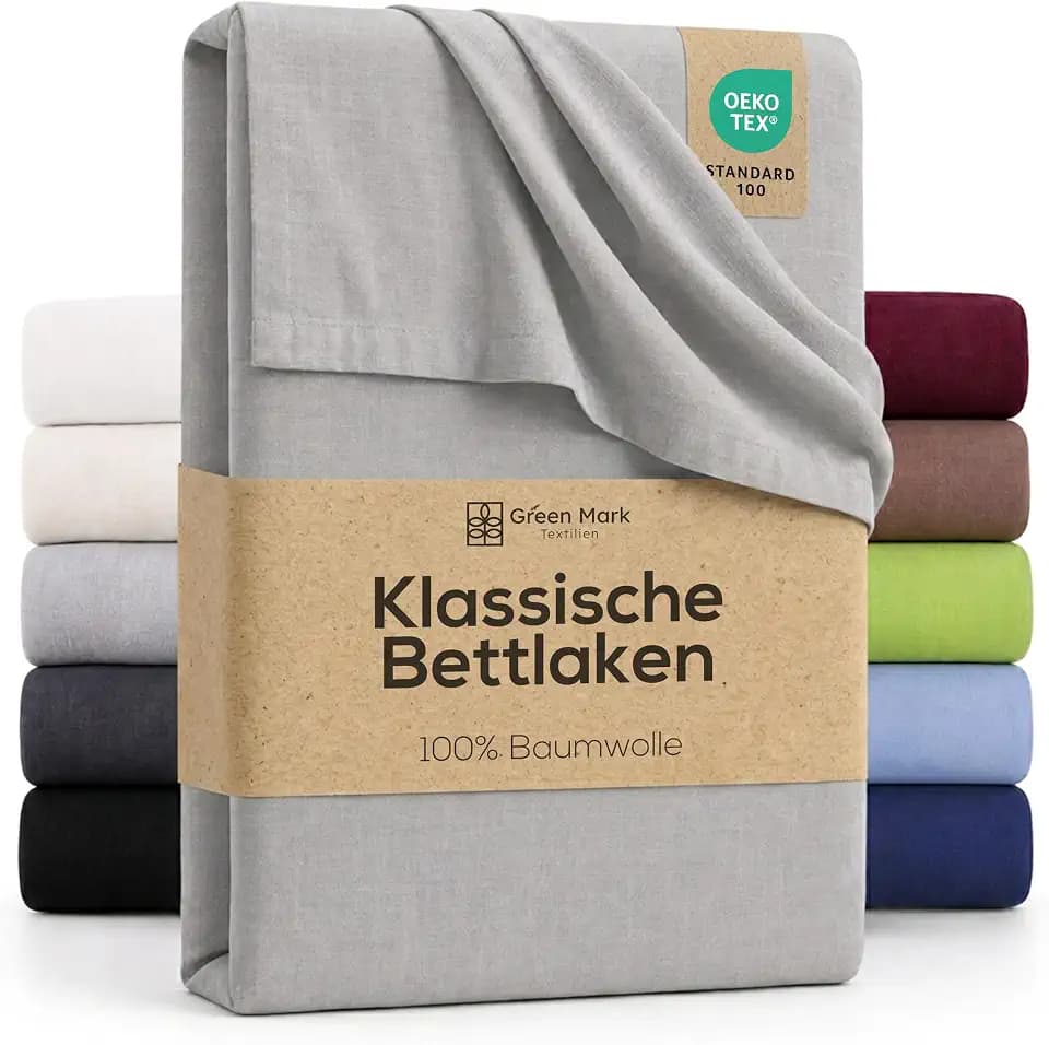 GREEN MARK Textilien Klassische Bettlaken – Flaches Laken aus 100% Baumwolle, ohne Gummi, hautfreundlich, pflegeleicht, bei hohen Temperaturen waschbar - Silber Grau - 180x275 cm
