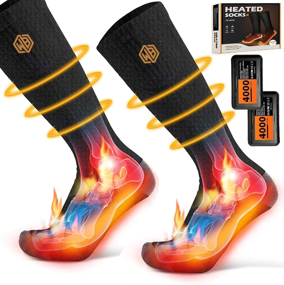 Wiederaufladbare elektrisch beheizte Socken, Winterheizsocken, 4000 mAh, batteriebetriebene Kaltwetter-Wärmesocken für Sport, Outdoor, Jagd, Skifahren, Reiten, Angeln