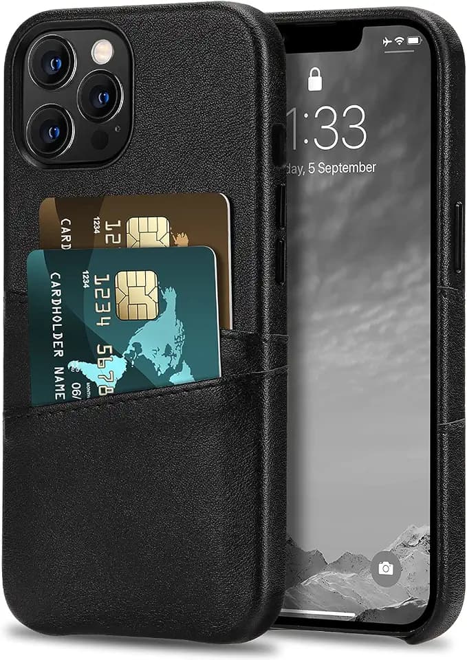 TENDLIN Compatible with iPhone 13 Pro Case Wallet Design Premium Leather Case with 2 Card Holder Slots Compatible for iPhone 13 Pro 6.1-inch Released in 2021 (Black)