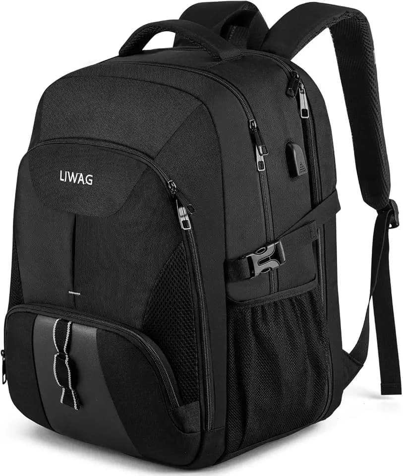 Extra Groß Rucksack Herren 50L Wasserdicht Arbeit Laptop Rucksack für 17 zoll mit USB Ladeanschluss Business Reisen Notebook Schulrucksack für Männer Frauen Jungen Teenager Schwarz