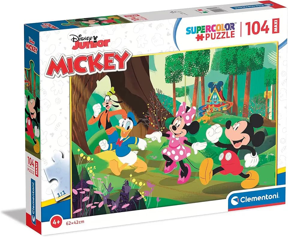 Clementoni - 23772 - Supercolor Puzzle - Disney Mickey and Friends - Puzzle 104 Maxi Teile Ab 4 Jahren, Buntes Kinderpuzzle Mit Besonderer Leuchtkraft, Geschicklichkeitsspiel Für Kinder