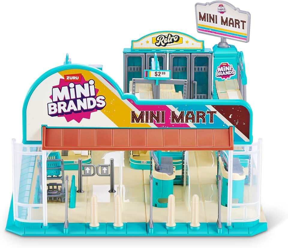 Mini Brands Retro Mini Mart with 5 Minis, Amazon Exclusive Playset, by ZURU – Real Miniature Collectible Store for Kids, Role Play, and Display