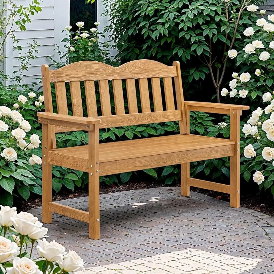 Garden Bench, 2-Person Poly Lumber Patio Bench,Slatted Patio Loveseat, for Use in Yard, Garden, Porch, or Park