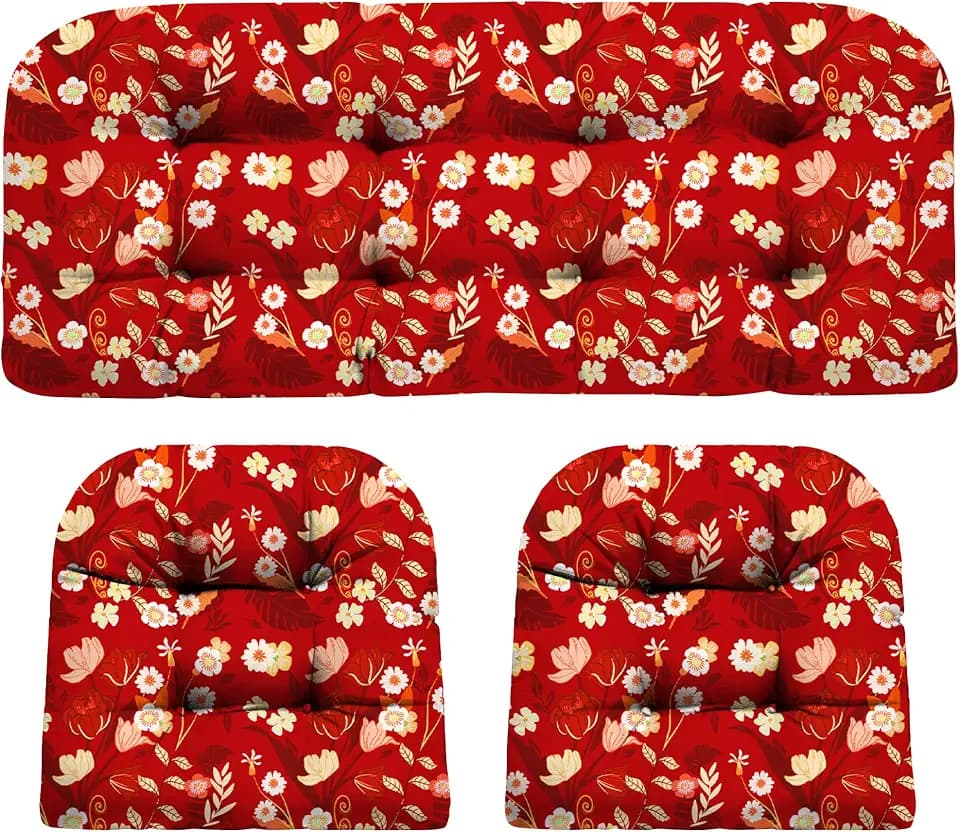DANGHOOGY Wicker Chair Cushions, 3Pcs Outdoor Cushion Set Black Floral