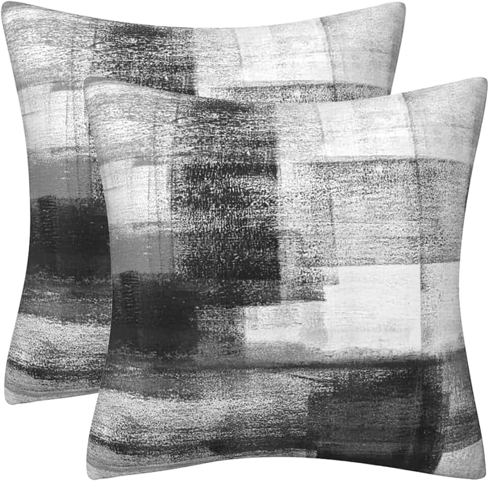 2er Set Kissenbezug 40x40 Schwarz Grau Weiß Kissenbezüge Deko Kissen Samt Sofakissen Modern Abstrakte Kissenhülle Dekokissen Aesthetic Couchkissen für Sofa Couch Wohnzimmer Zierkissen