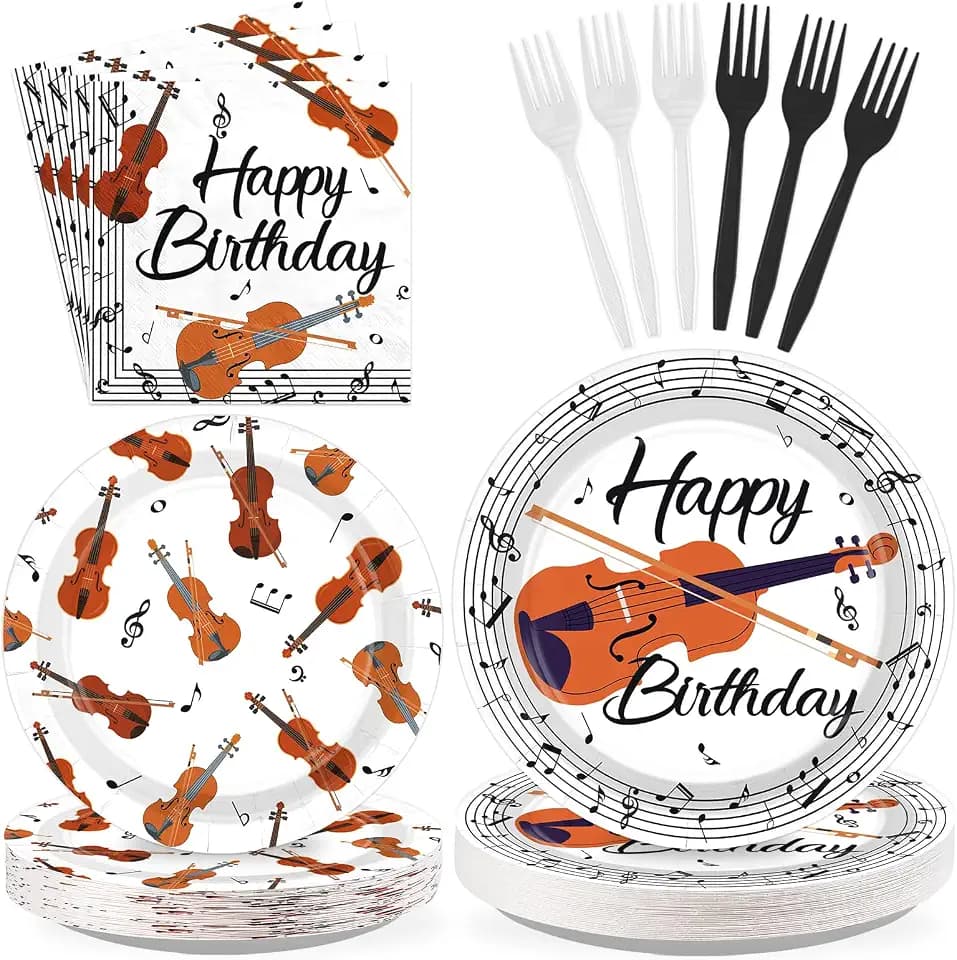96Pcs Violin Birthday Party Decoration for Music Concert Party Serves 24