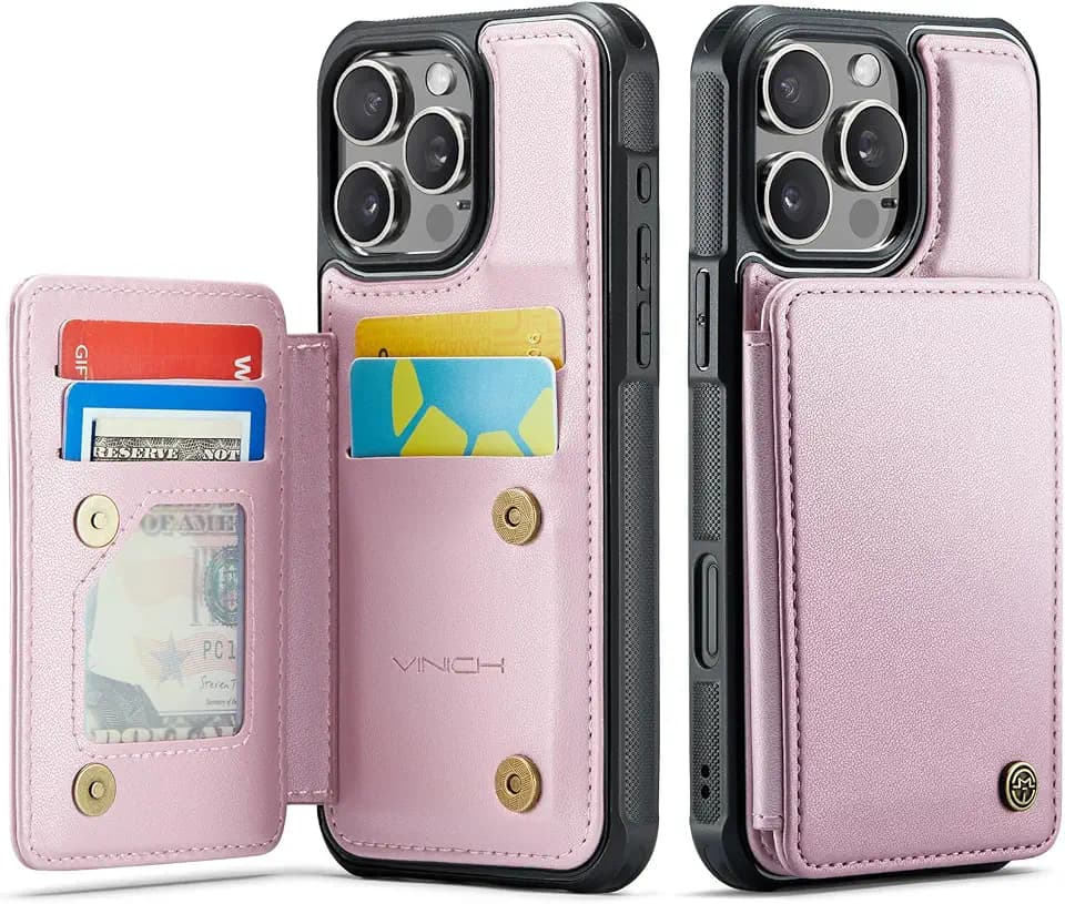 Vinich for iPhone 16 Pro Wallet Case with Card Holder, Rose Gold