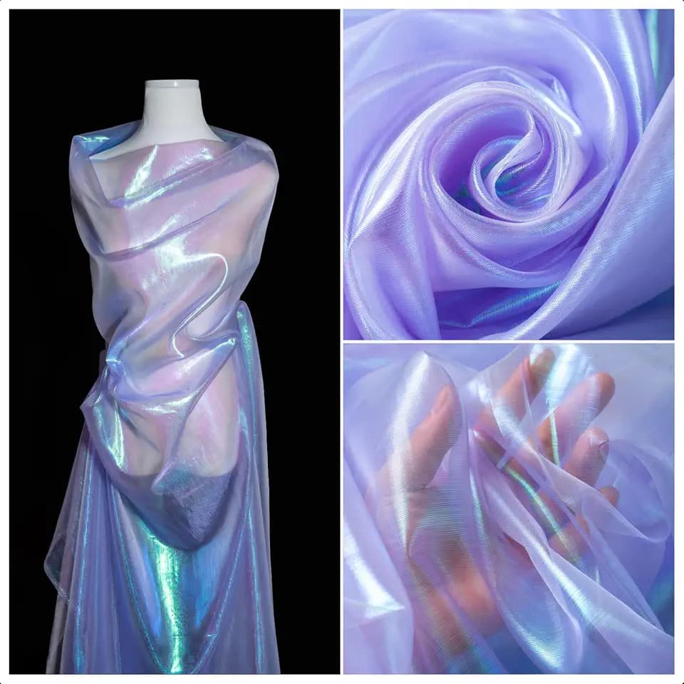 Sheer Organza Fabric Iridescent -3.3 Yard Long,59-Inch Wide - for DIY,Sewing Crafts,Wedding & Party Decorations,Tulle,Gauze,Fabric Decorative Edge,Handicraft Enthusiasts（Purple）