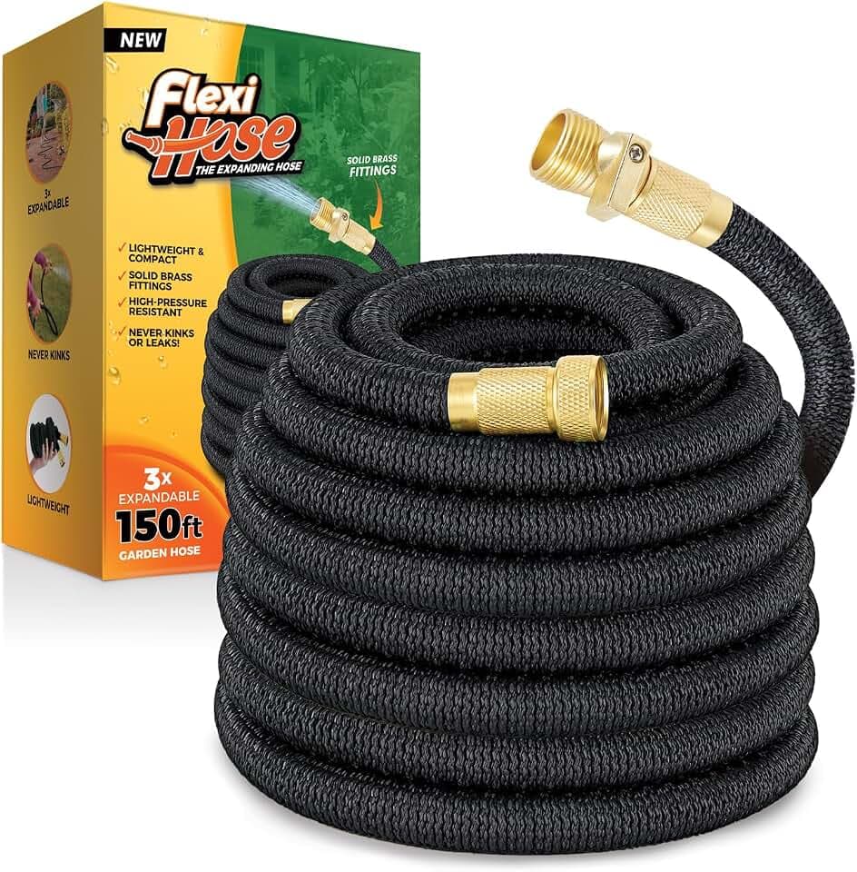 Flexi Hose Leichter erweiterbarer Gartenschlauch, knickfrei, flexibel, 3/4 Zoll massive Messingbeschläge und doppelter Latexkern (4,5 m, schwarz)