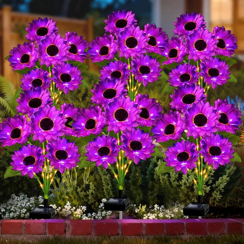 Solar Sunflower Lights Outdoor Garden Decor, 6 Pack Solar Purple Flowers Lights with 36 Sunflowers, Waterproof Fall Decor Stake Decorative Light Auto ON/Off for Garden Yard Patio, Gift for Women