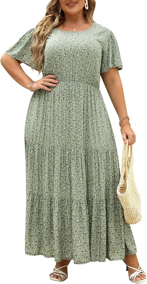 Nemidor Plus Size Women Maxi Dress Boho Casual Long Pocket
