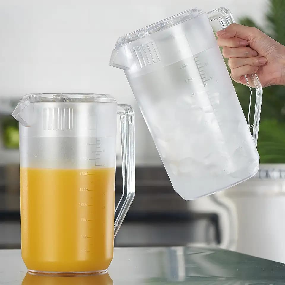 CURTA 2-Pack 81 oz (2.4L) Commercial Polycarbonate Pitchers with 3-Position Lids, Shatterproof Frosted Clear Beverage Server & Water Jug Set for Iced Tea, Lemonade, Beer, Restaurants and Bars