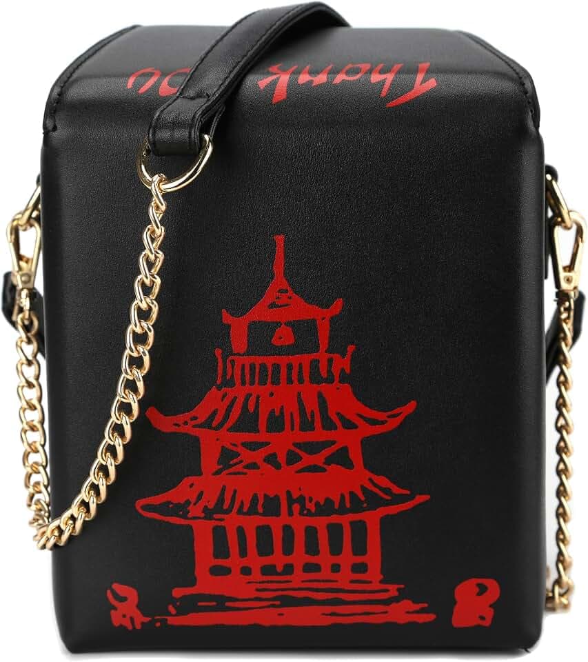 QiMing Tower Print Crossbody Shoulder Bag,Pu Chinese Takeout Box Totes Purse for Women