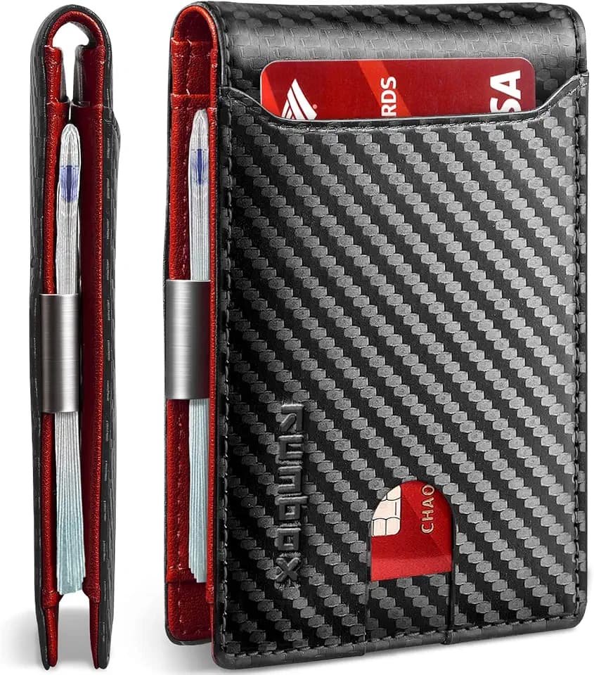 RUNBOX Slim Wallet for Men - RFID Blocking Leather Bifold with Money Clip
