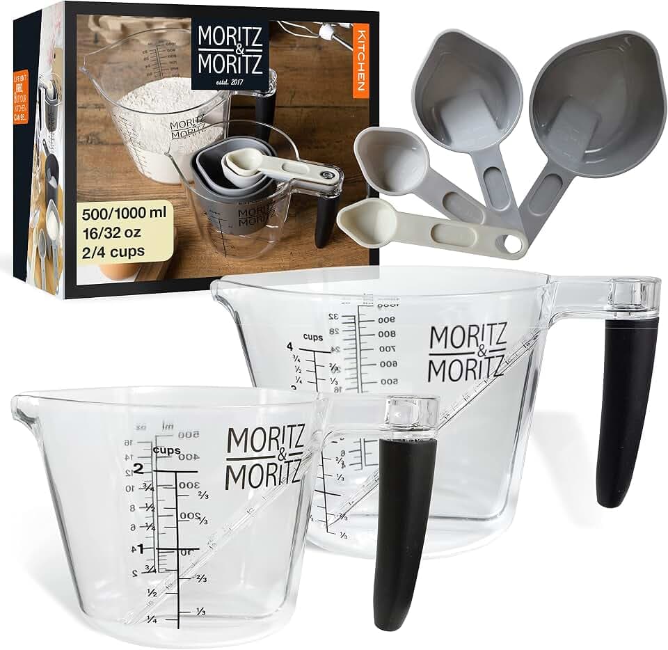 Moritz & Moritz Messbecher Set 1 L und 500 ml mit Cups und Löffeln