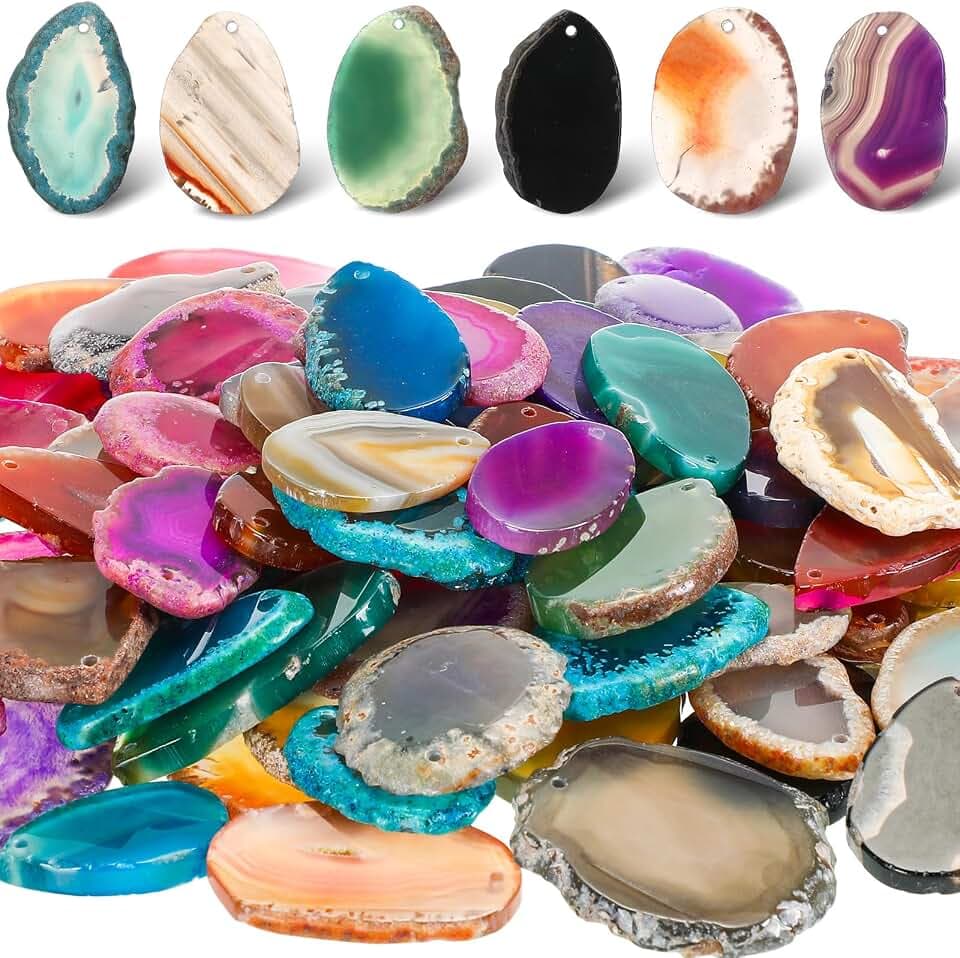 Nuenen 50 Pcs Polished Agate Slices Bulk Drilled Hole Geode Stones, Large