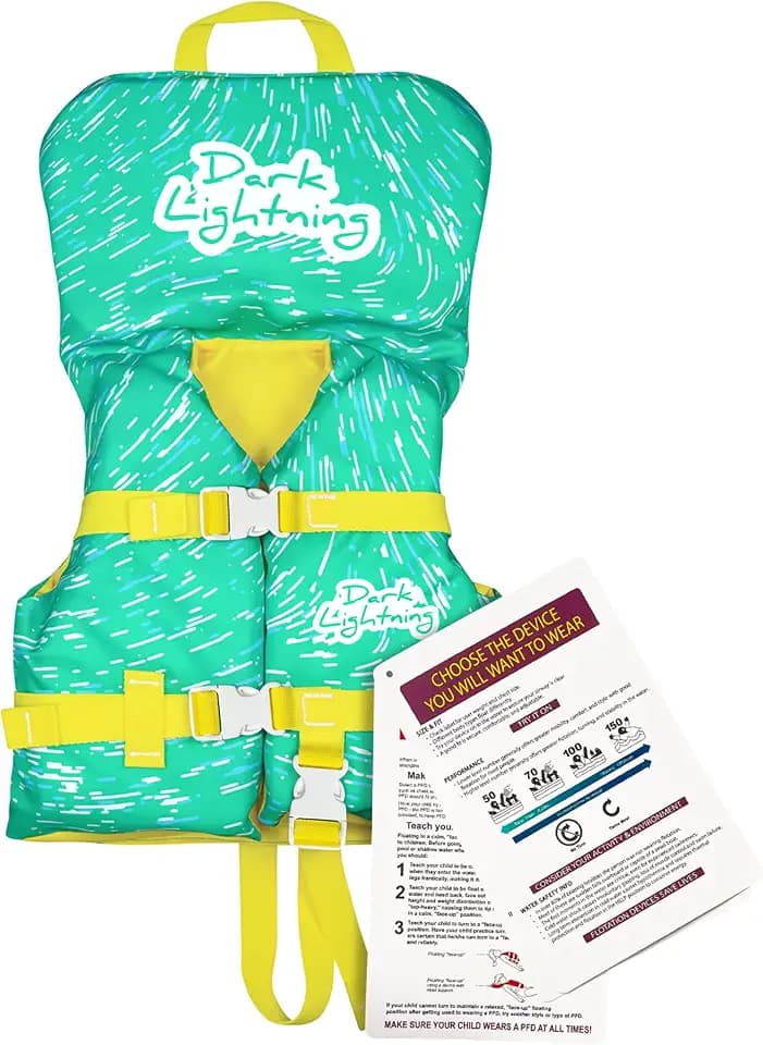 Dark Lightning USCG Approved Infant Life Jacket 0-30 lbs, Toddler Swim Vest and Baby Life Vest for 1-3 Years, 20-30 lbs, Headrest, Leg Strap and Grab Handle
