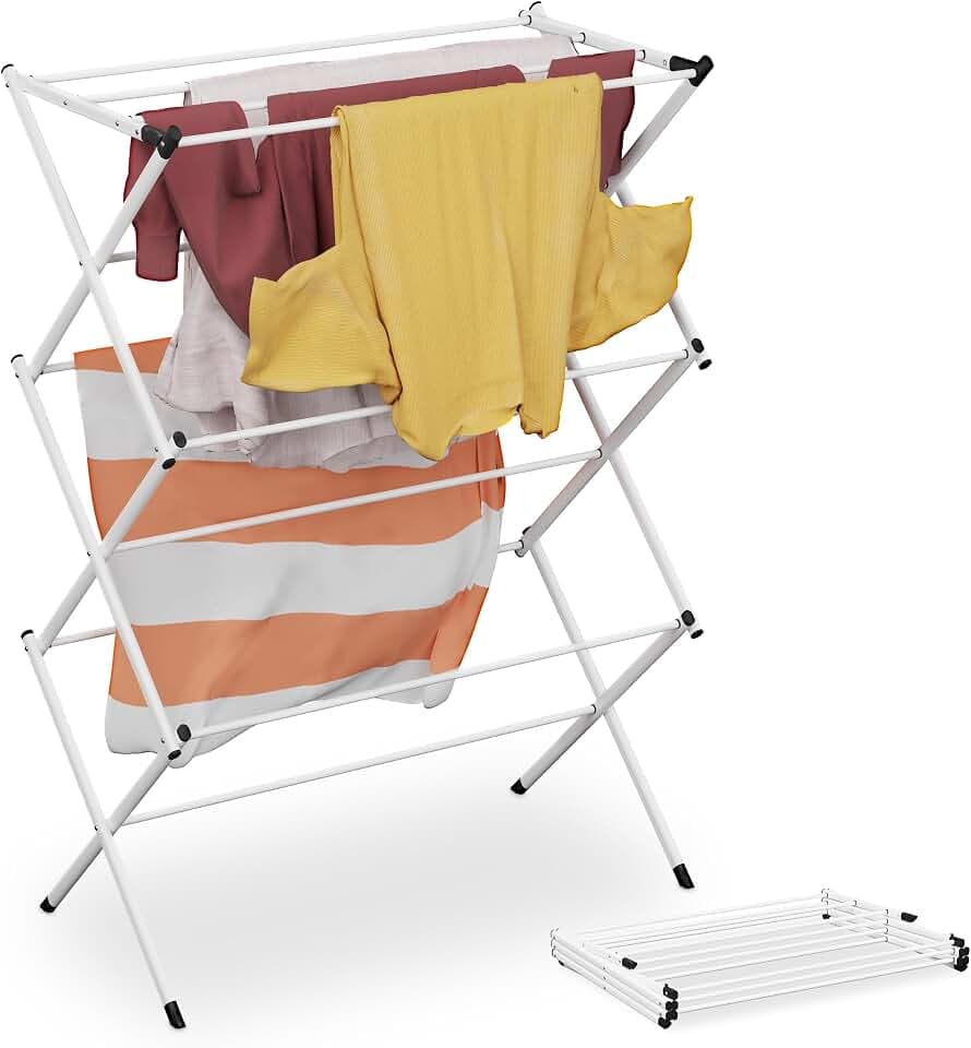 Relaxdays Wäscheständer, klappbar, 11 Stangen, 104x73x38 cm, innen, Metall, platzsparender Turmwäscheständer, Farbwahl