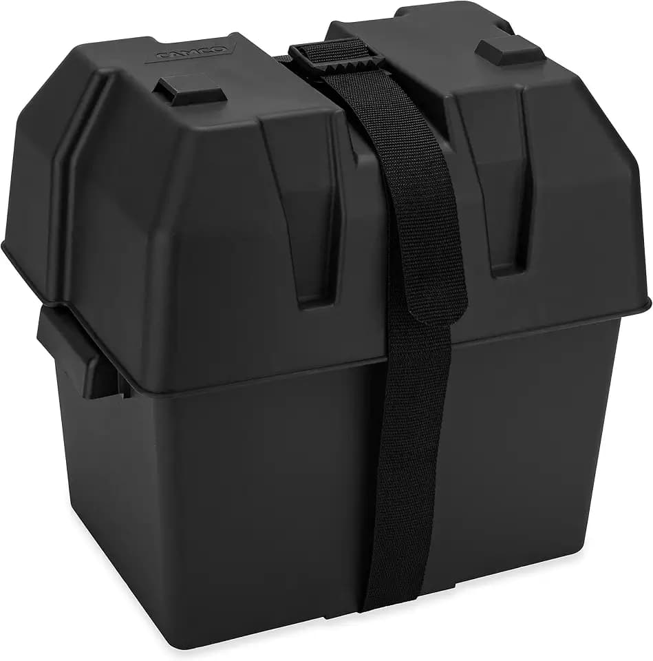 Camco RV/Marine Battery Box | Protects Your RV/Marine Battery from Collisions and Contaminants | Holds (1) 6-Volt Battery, 1-Pack (55391), Black
