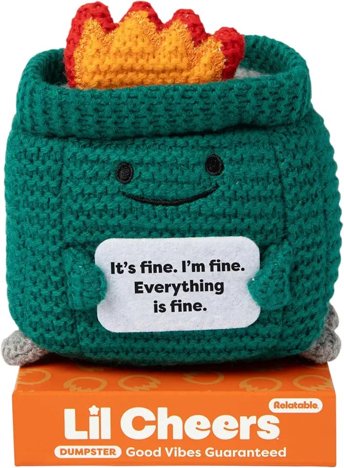 Lil Cheers Dumpster, Crochet Plush with Motivational Sign by Relatable