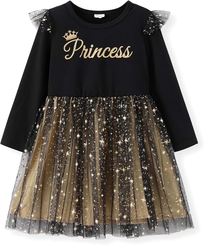 PATPAT Prinzessin Kleid für Mädchen, Langarm Festliches Tüll Partykleid, ideal für Geburtstag, Hochzeit, Bankett, Herbst, Einschulung, Party, Urlaub, Tutu Mädchenkleider, 3-12 Jahre