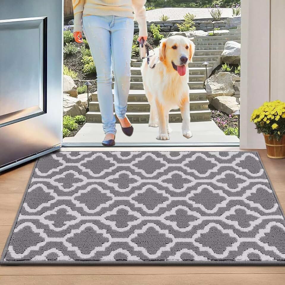 SHACOS Fußmatte Innen Waschbar 90x150 cm, Schmutzfangmatte rutschfest Grau