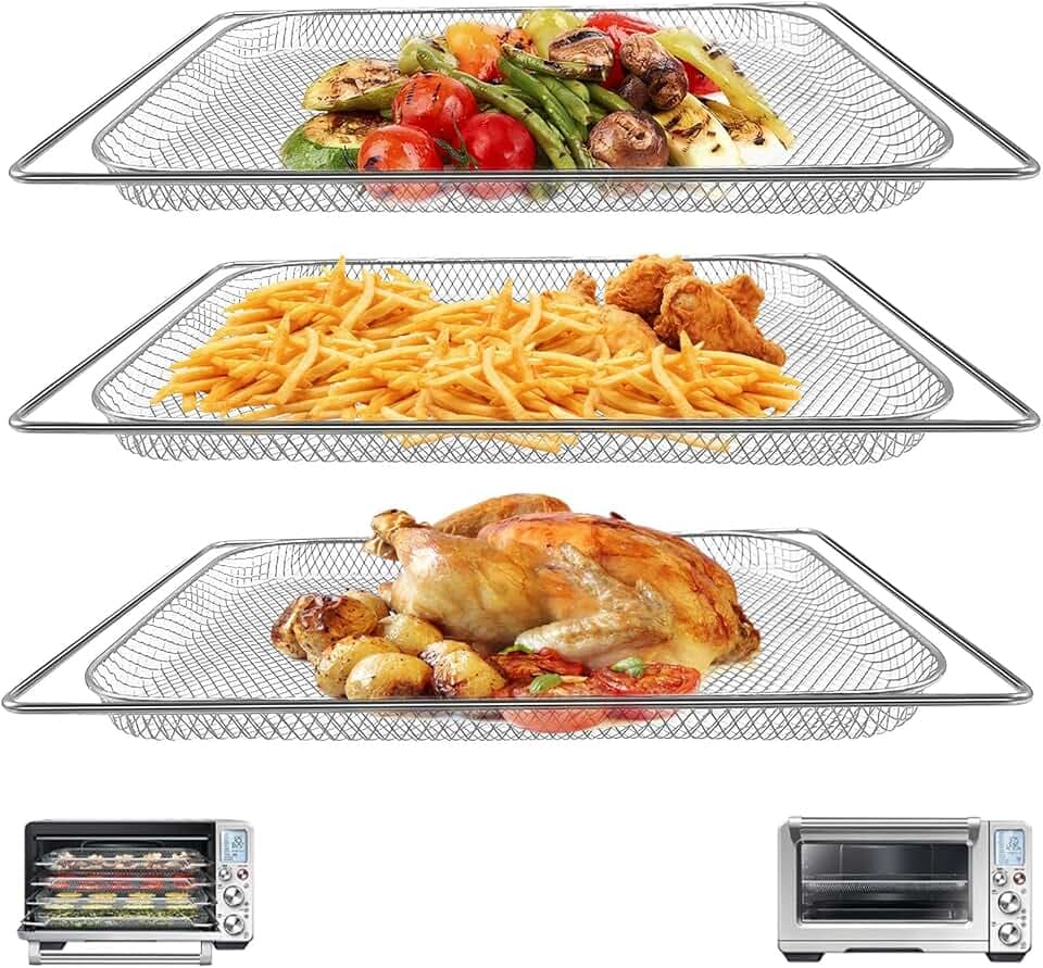 3PCS Set AirFryer Basket for Breville BOV900BSS BOV950BSS Smart Oven Air Fryer Pro,16.5"D x 11.8"W x 0.5"H Food Grade Steel Dehydrate Mesh Baskets Accessories Tray for Breville Air Fryer Toaster Oven