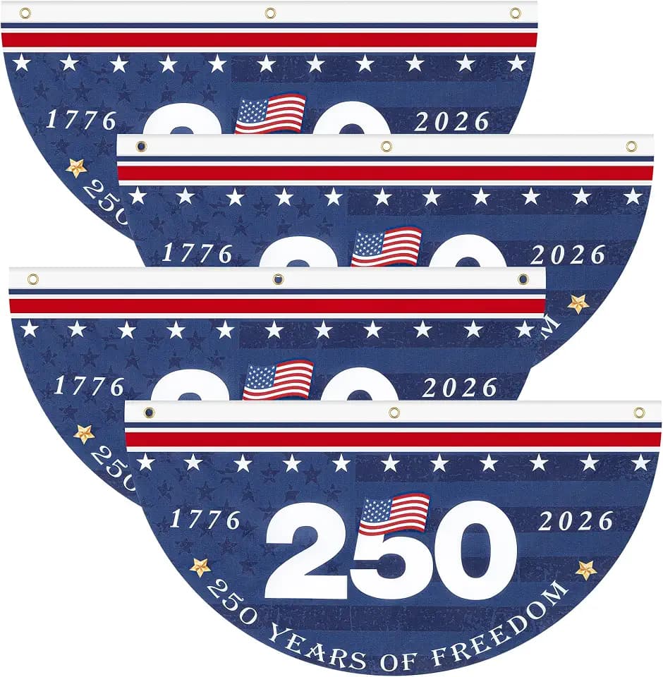 Aneco 4 Pcs America 250th Anniversary Flag 3 x 6 FT 1776-2026 Commemorative Patriotic Fan Flags 250th Anniversary Birthday Bunting Fan Flag for Wall, Front Door, Porch, Fence, Outdoor Decorations