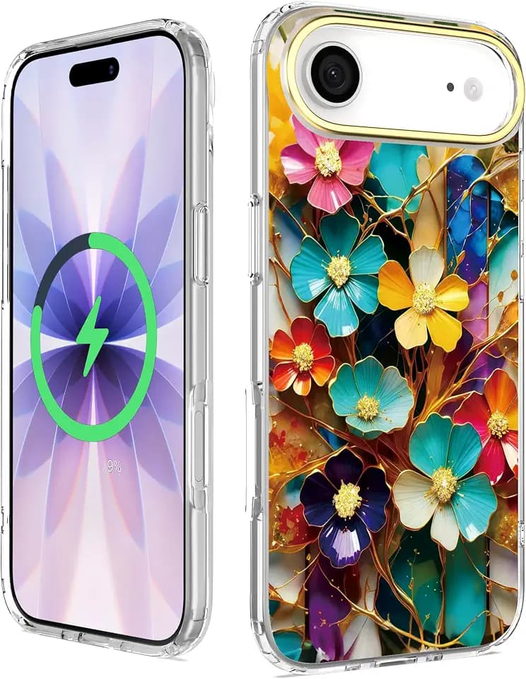 BAISRKE Magnetic Case for iPhone 17 Air 6.5 inch, Hard Back Cover with Multi-Color Enamel-Effect Florals - Slim Shockproof Protective Shell [Compatible with Mag-Safe]