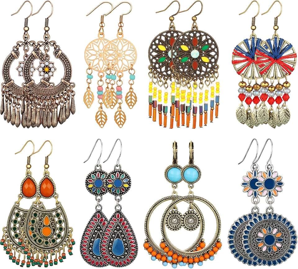 8 Pairs Boho Vintage Drop Dangle Earrings Set,Elegant Style