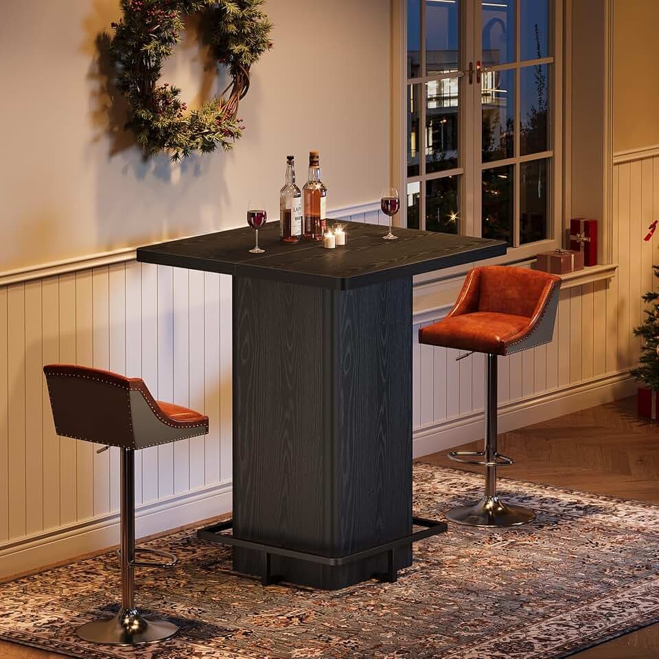 Tribesigns Bar Table, 39.37" High Square Pub Table for Small Bars, Dining Room, Kitchen, Black (Only Table) (Black)