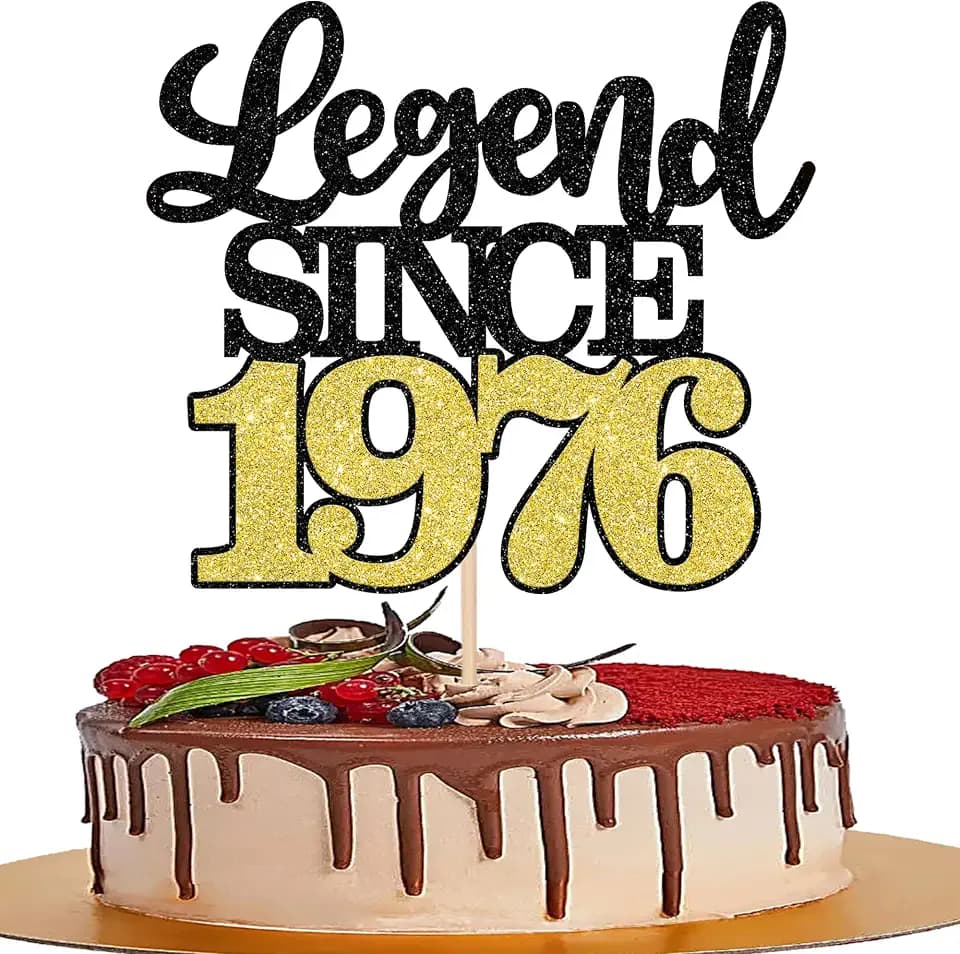 1 PCS Legend Since 1976 Cake Topper Black Gold Glitter Fifty Happy 50th Birthday Cake Pick Cheers to 50 Years Cake Decoration for 50th Birthday Wedding Anniversary Party Decorations Supplies