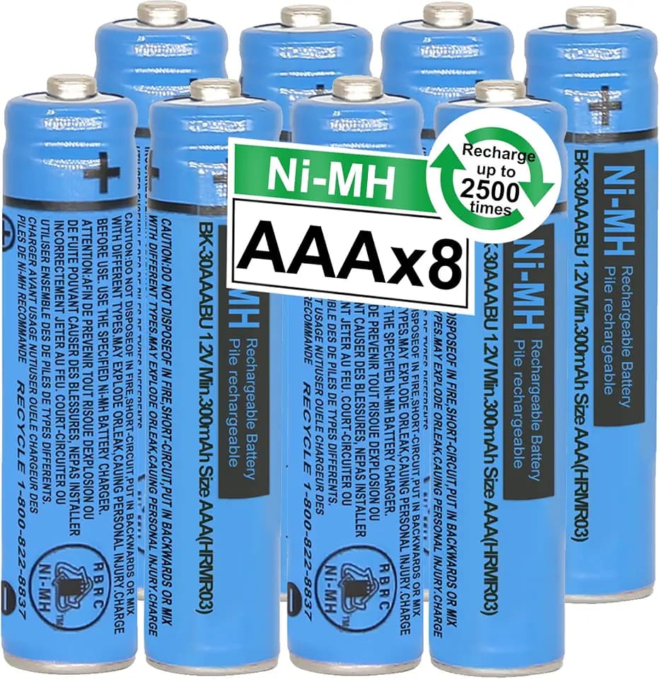 OSIM 8PCS BK-30AAABU Ni-MH AAA Rechargeable Batteries 300mah AAA Ni-MH Rechargeable Batteries 1.2V for Panasonic Cordless Phones, Remote Controls, Electronics