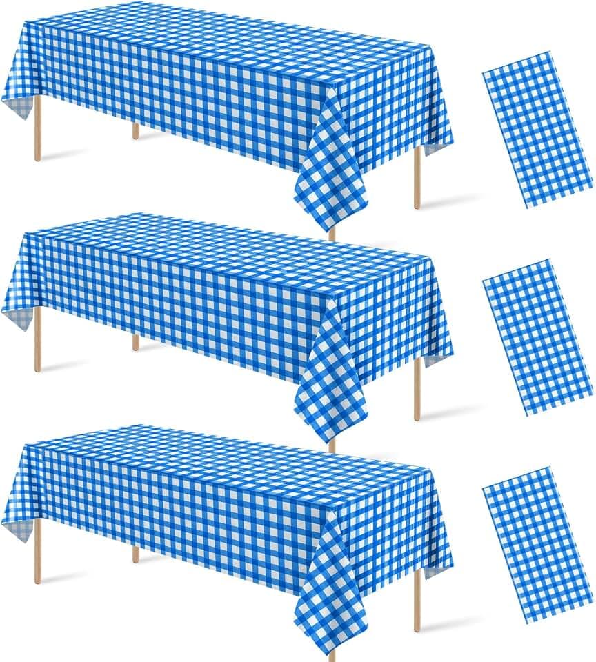 3Pcs Blue Gingham Tablecloths, Checkered Party Table Covers 54x108 In