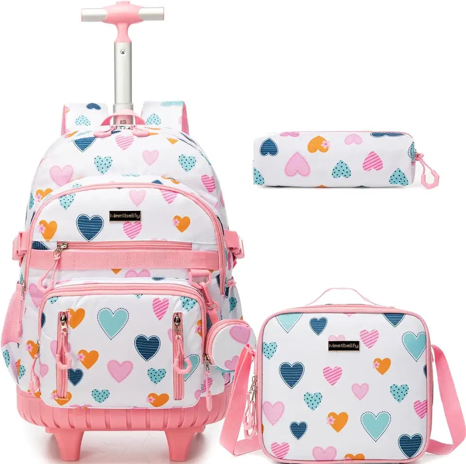 Meetbelify Rolling Backpack for Girls Boys Backpacks with Wheels Kids Carry on Luggage for Girls Boys