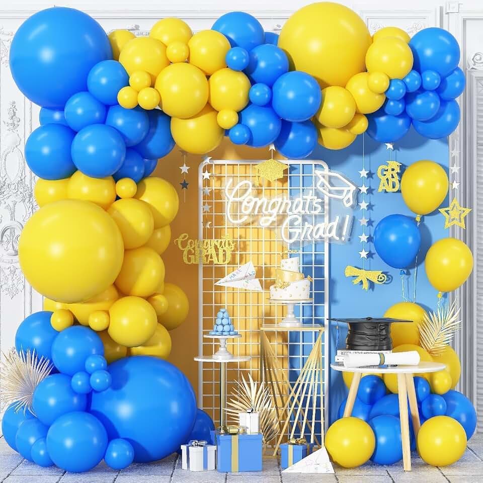 Royal Blue and Yellow Balloon Garland Kit, Graduation Balloons Royal Blue and Yellow Balloon Arch Kit with Different Sizes 18/12/10/5 inch Balloons for Graduation Birthday Anniversary Party Decoration