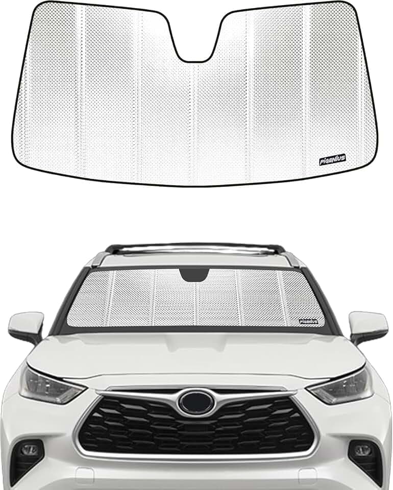 Pigenius Windshield Sun Shade for Toyota Highlander & Highlander Hybrid (Incl. 25th Edition) 2020-2026, NOT for Grand Highlander, Reflective Aluminum Film Front Window Sunshade - BLAZBLOCK
