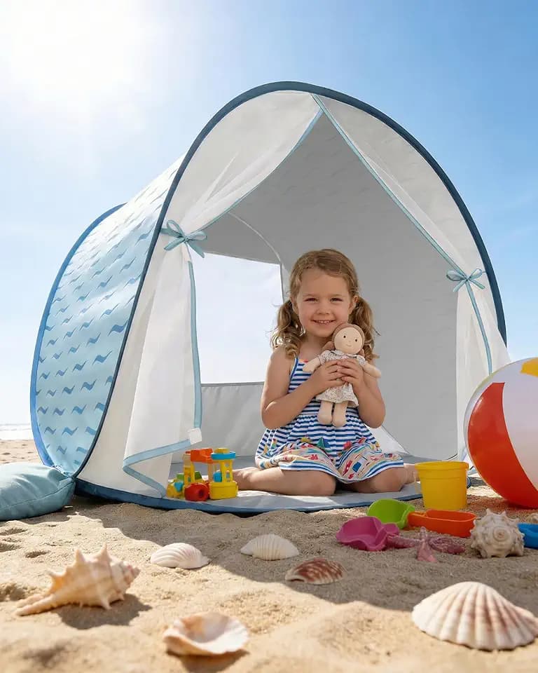 Strandmuschel Pop-Up Baby & Kinder - Strandzelt Windschutz (Blau)