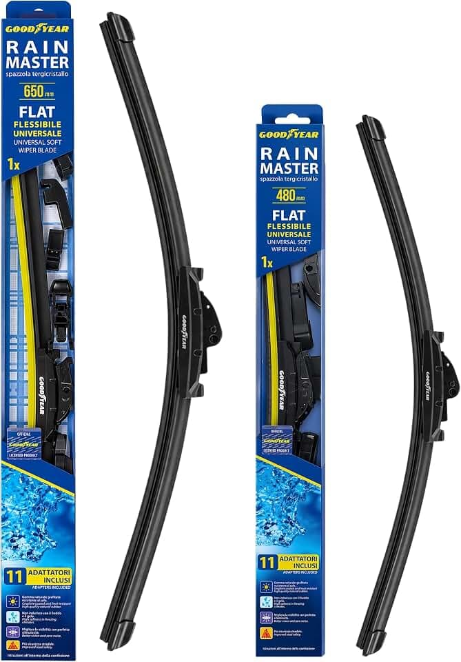 Goodyear Scheibenwischer Auto 650 480 mm, 2er-Set Front-Scheibenwischerblätter Flat Beam Hohe Haftung für jedes Wetter, Maximale Sicht und Langlebigkeit, Qualitätseris mit Multi-Adapter-System