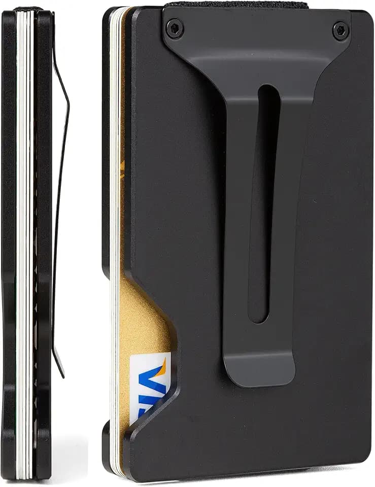 Minimalist Wallet for Men, Slim Metal RFID Blocking Wallet Credit Card Holder Money Clip & Cash Strap, Scratch-Resistant Holds 15 Cards,Ideal Gift for Men | Matte Black