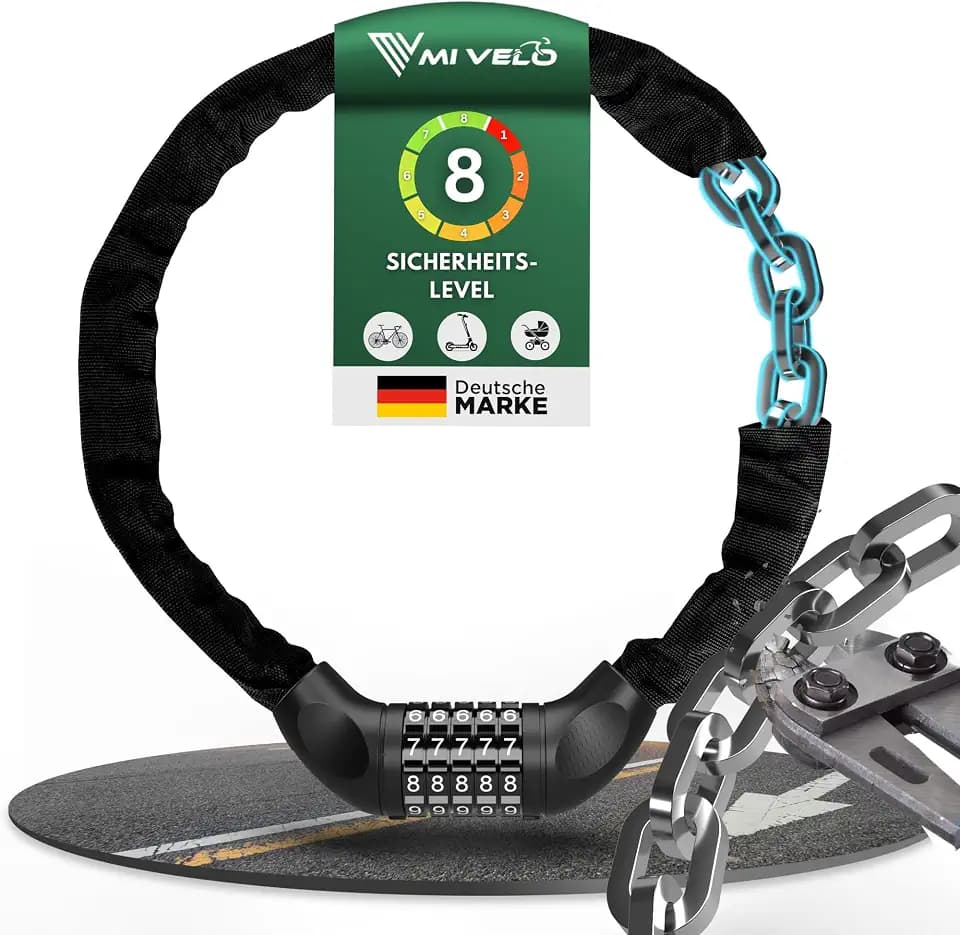 MIVELO Fahrradschloss Kettenschloss hohe Sicherheit - Schloss Fahrrad I Radschloss extra sicher & robust mit Zahlenocde (individueller PIN) 90cm